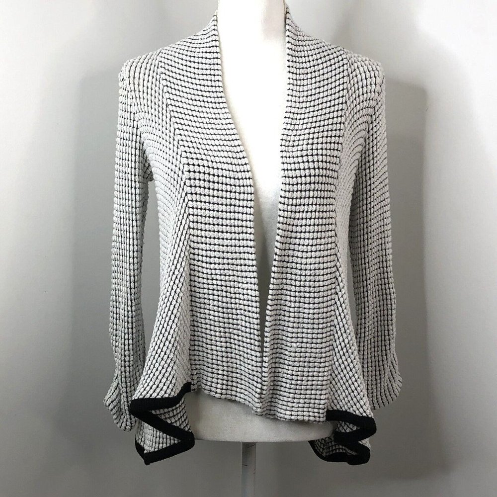 Maeve Anthropologie Womens Open Front Cardigan Sz Medium Black White Knit *FLAW* - Picture 1 of 11